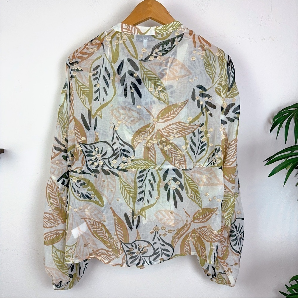 En Saison Nina Tropical Print Tie Closure Long Sleeve Blouse Top Small - Picture 11 of 12